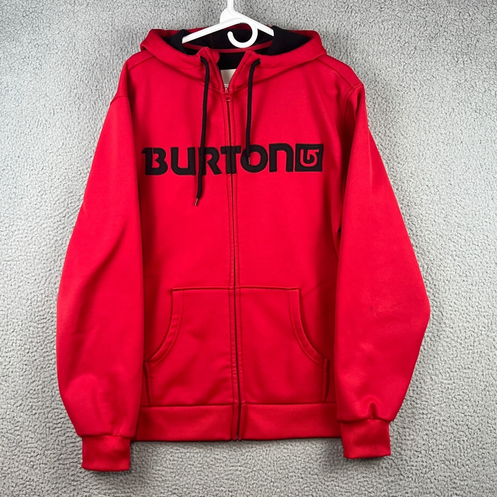 Burton Mens Red Colombo Full Zip Fleece lined Hoodie Sweatshirt Logo Medium